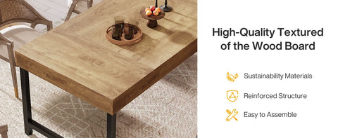 Farmhouse dining table — textured engineered wood top detail