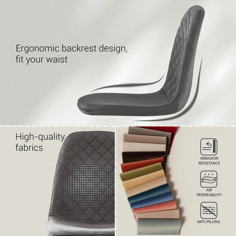 Ergonomic curved backrest and high-quality fabric swatches