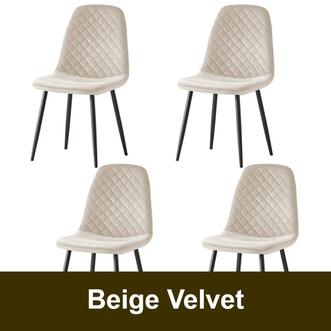 Beige velvet dining chair with black legs