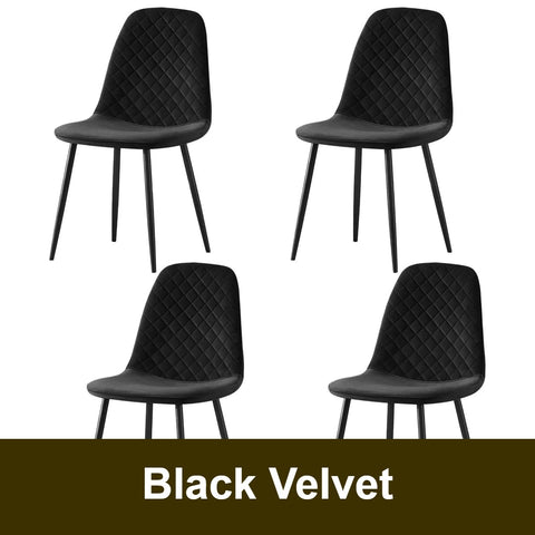 Black velvet dining chair with black legs