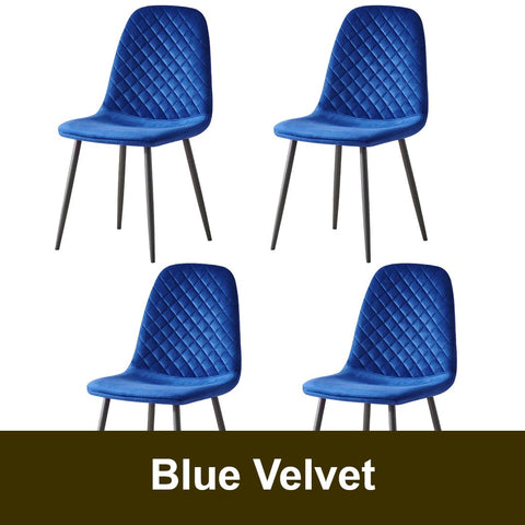 Blue velvet dining chair with black legs