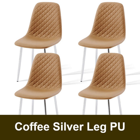 Coffee faux leather dining chair with silver legs