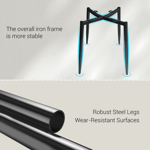Iron frame construction with robust steel legs and wear-resistant surfaces