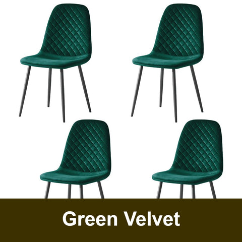 Green velvet dining chair with black legs