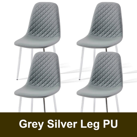 Grey faux leather dining chair with silver legs