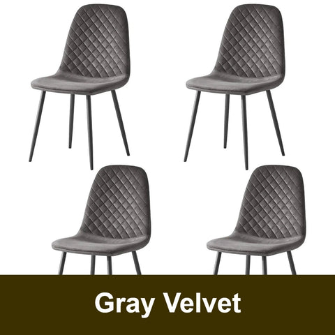 Grey velvet dining chair with black legs
