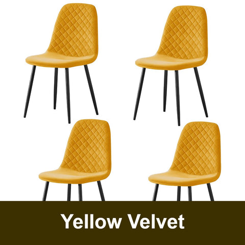 Yellow velvet dining chair with black legs