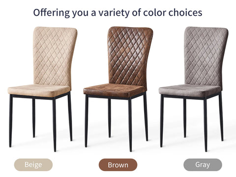 Faux suede dining chairs in beige, brown and grey