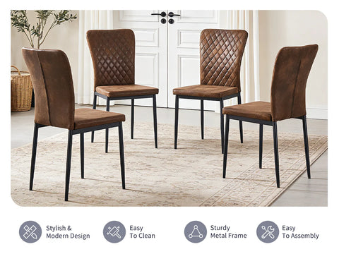 Faux suede dining chairs — stitched back and sturdy metal frame detail