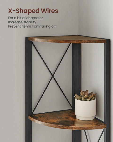 Corner shelf detail showing the open back and cable routing