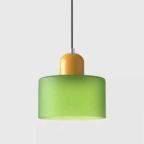 Frosted lime glass pendant light with a mustard cap