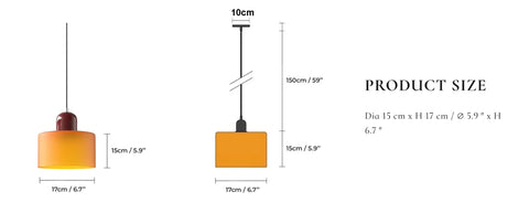 Glass pendant light size diagram