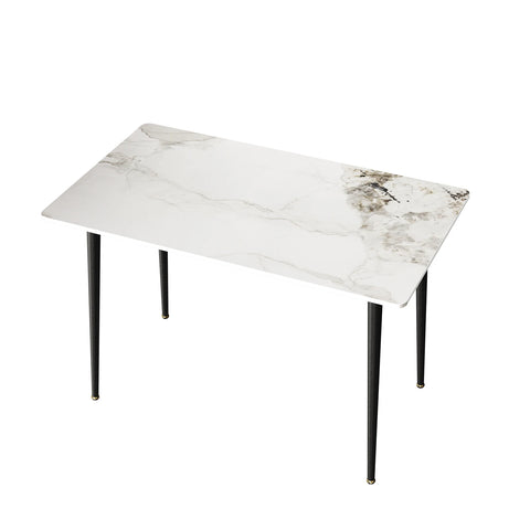 Gloss marble dining table in white emerald, 120 x 70 cm