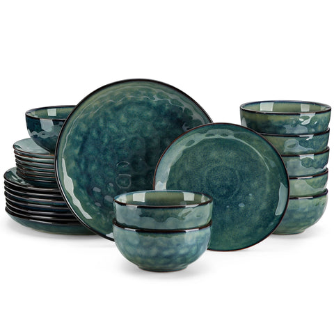 Green reactive glaze stoneware dinner set, 24 piece, serving eight