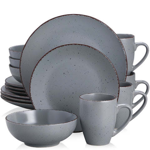 Grey stoneware dinner set, 16 pieces for four people