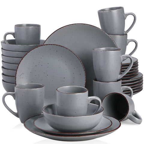 Grey stoneware dinner set, 32 pieces for eight people