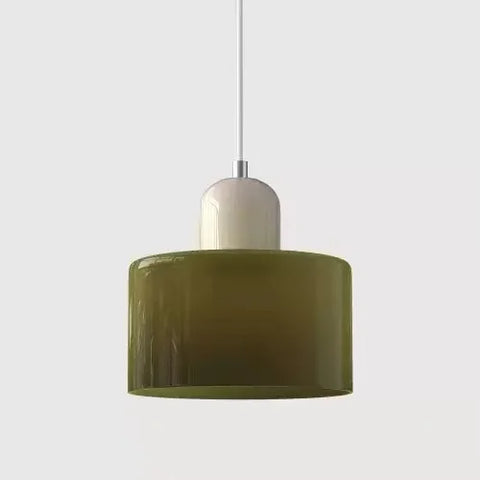 Khaki glass pendant light with a grey cap