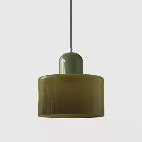 Khaki glass pendant light with an olive cap