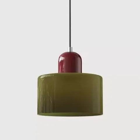 Khaki glass pendant light with an oxblood cap