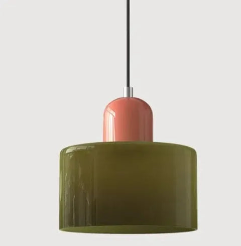 Khaki glass pendant light with a terracotta cap