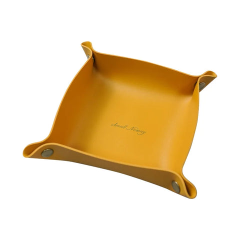 Leather valet tray, style A, yellow, folds out to 20 x 20cm