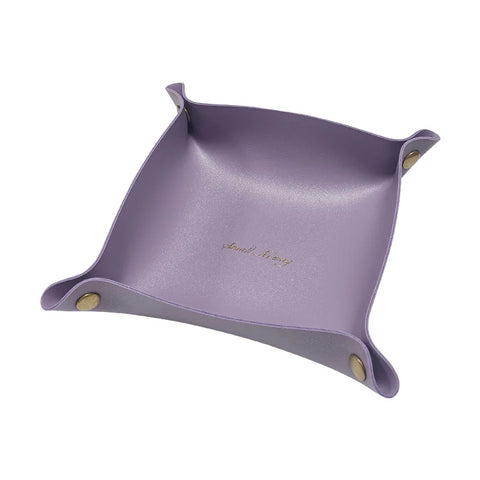 Leather valet tray, style B, lilac, folds out to 20 x 20cm