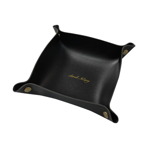 Leather valet tray, style C, black, folds out to 20 x 20cm