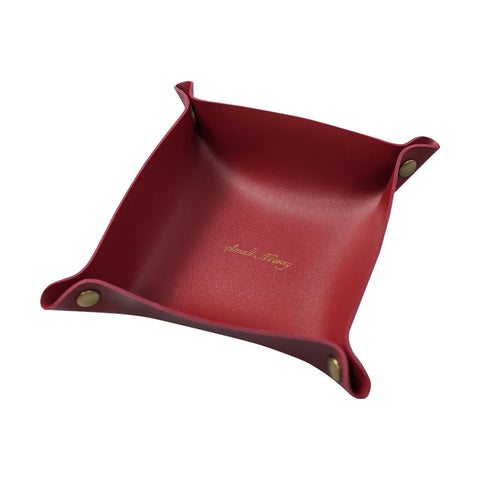 Leather valet tray, style D, burgundy, folds out to 20 x 20cm