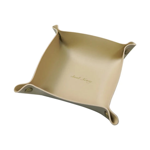 Leather valet tray, style E, khaki, folds out to 20 x 20cm
