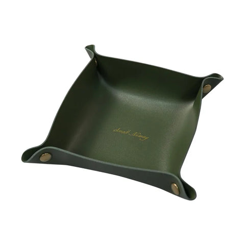 Leather valet tray, style F, dark green, folds out to 20 x 20cm
