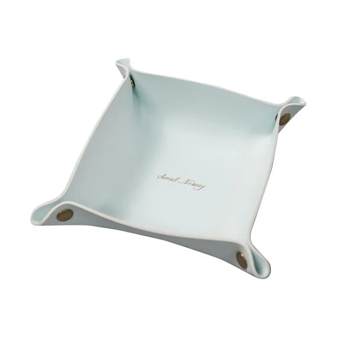 Leather valet tray, style G, pale mint, folds out to 20 x 20cm