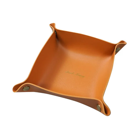 Leather valet tray, style H, tan, folds out to 20 x 20cm