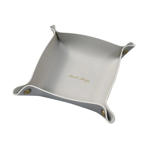 Leather valet tray, style I, pale grey-green, folds out to 20 x 20cm