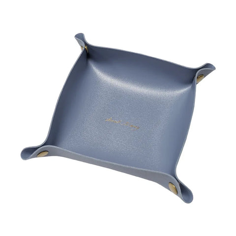 Leather valet tray, style L, grey-blue, folds out to 15 x 15cm