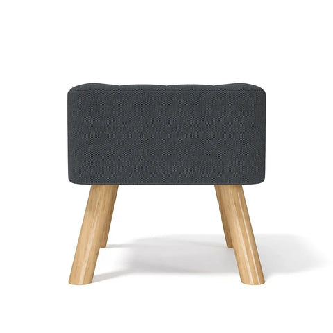 Grey linen footstool with pine legs, 39.5 cm square