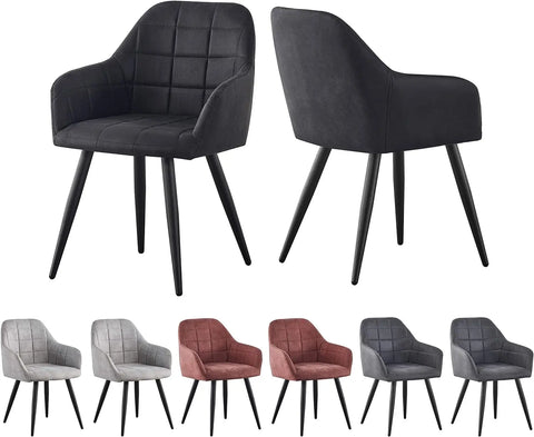 Matte suede dining chairs in black, with the full colour range below