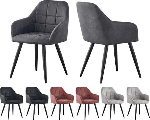 Matte suede dining chairs in dark grey, with the full colour range below