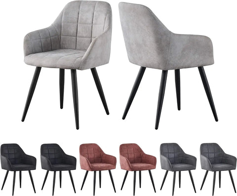 Matte suede dining chairs in light grey, with the full colour range below