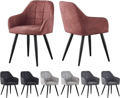 Matte suede dining chairs in pink, with the full colour range below