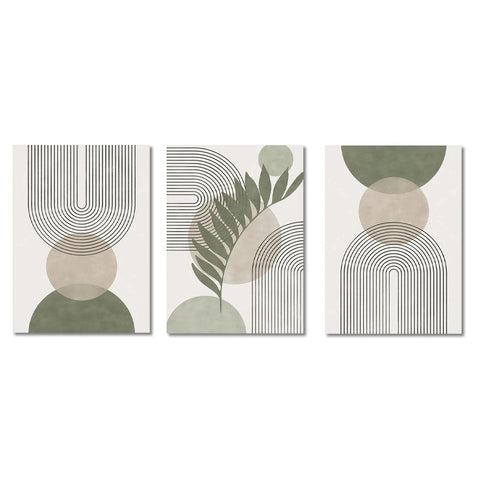 Nordic geometric leaf prints, the full set of three
