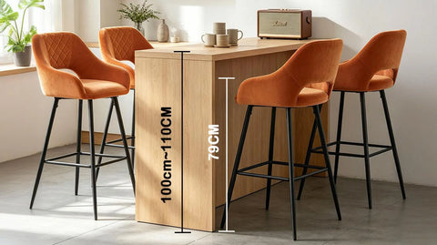 Quilted bar stools with arms — counter height 100–110 cm, seat 73 cm