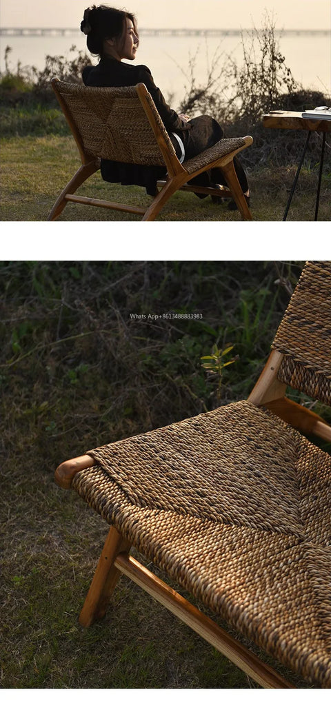 Close-up of the lounge chair's woven seat panel