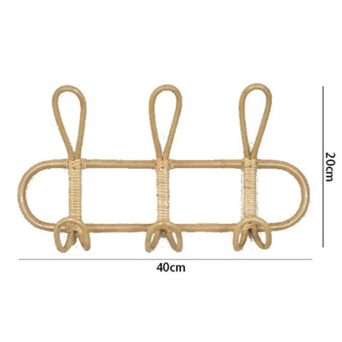 Rattan wall hook rack, 44cm wide and 20cm tall