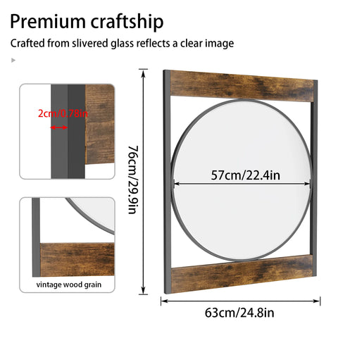 Square-framed round mirror dimensions diagram
