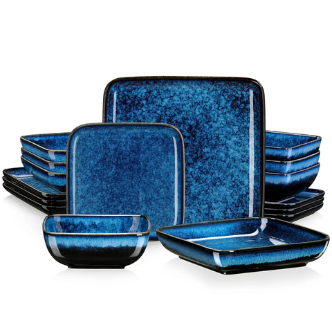 Blue gradient glaze square dinner set, 16 pieces for four people