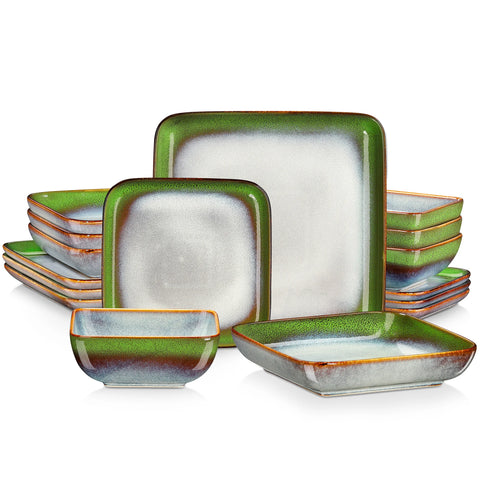 Mixed colour gradient glaze square dinner set, 16 pieces for four people