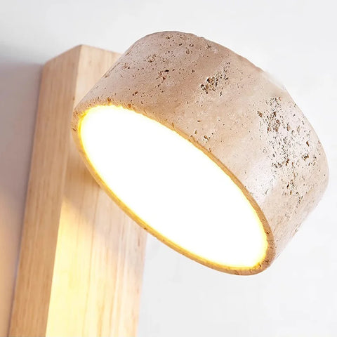 Close-up of the lit stone-effect shade