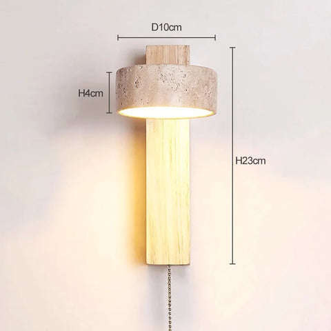 Stone-shade wall lamp, style A, 18cm shade on a pale wood back plate