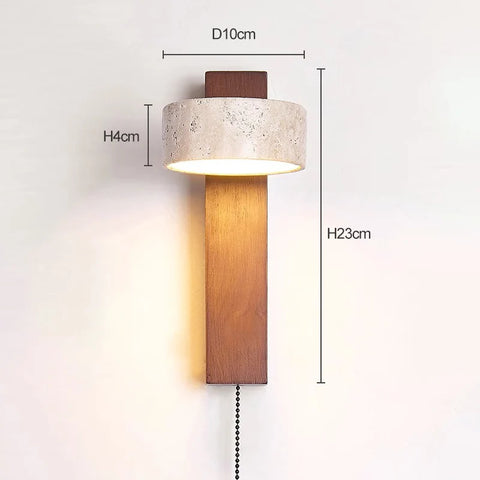 Stone-shade wall lamp, style B, 18cm shade on a dark wood back plate