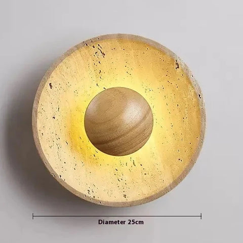 Stone and wood wall light in natural wood, 25 cm diameter
